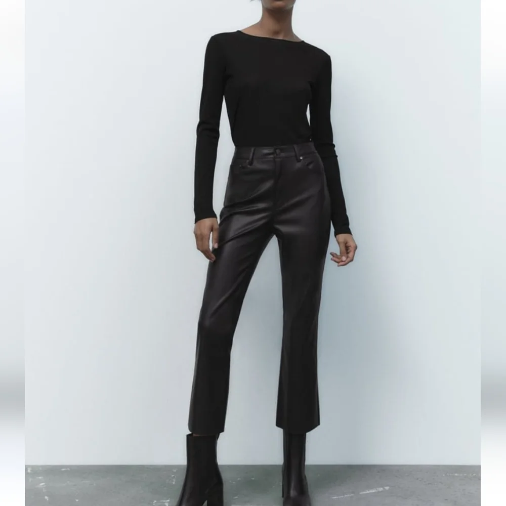 ZARA FLARED FAUX LEATHER Pants BLACK Size 2